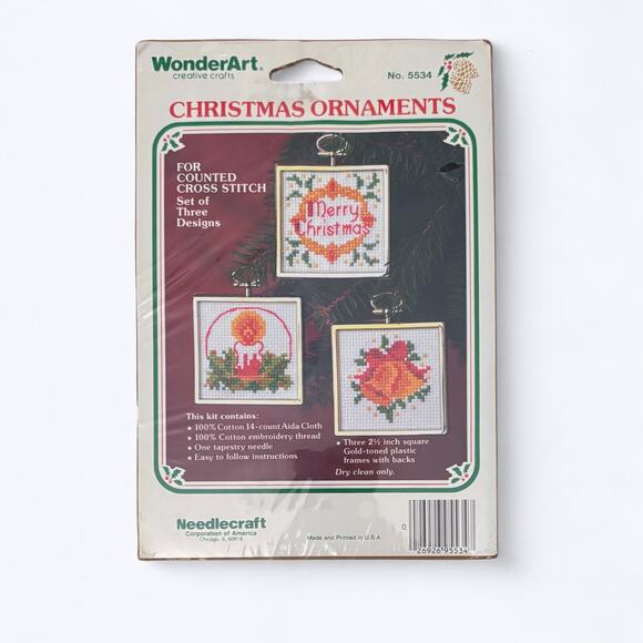 VTG WonderArt Counted Cross Stitch Christmas Ornaments Kit Sealed (Makes 3) 5534 - Picture 1 of 7